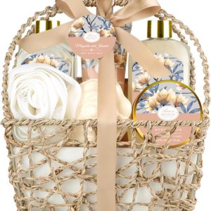 Home Spa Gift Basket, Bath Spa Kit for Women, with Body Lotion, Shower Gel, Bubble Bath, Body Scrub, Bath Salt, Bath Bomb, Bath Gift Set for Mother, Wife Her, with Magnolia and Jasmine Scent