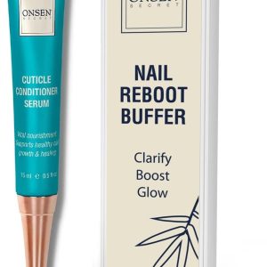 Onsen Secret Cuticle Conditioner Cream 15ml + Professional Nail Buffer Block. Cuticle Oil That Sooth, Repair & Strengthen Cuticles & Nails, 3 Way Nail Buffing Block